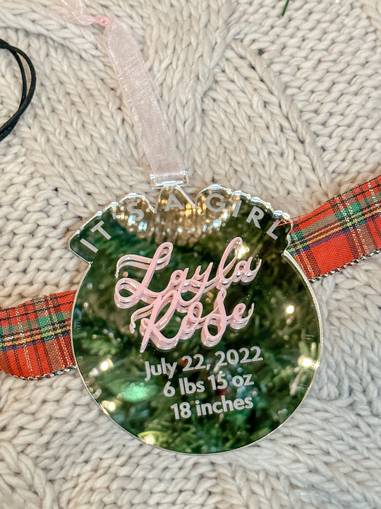 Baby Girl Birth Statistic Ornament