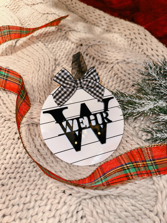 Last Name Faux Shiplap Monogram Ornament