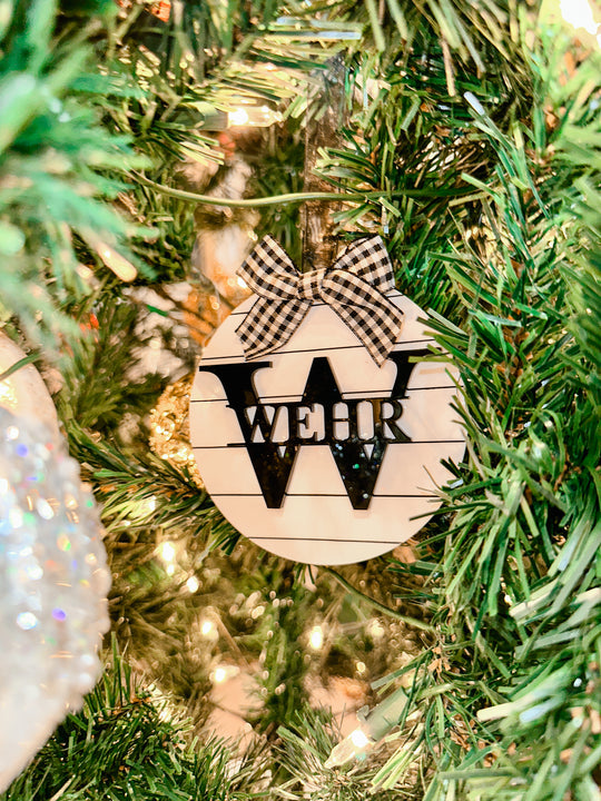 Last Name Faux Shiplap Monogram Ornament