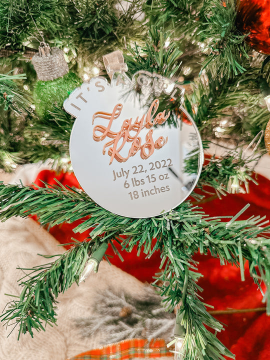 Baby Girl Birth Statistic Ornament