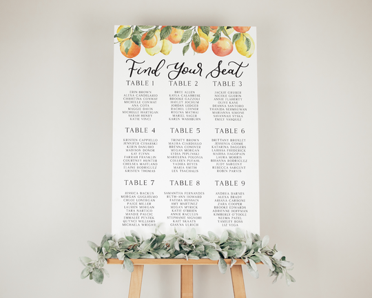 Citrus Bridal Shower Foam Seating Chart, She Found Her Main Squeeze Bridal Shower
