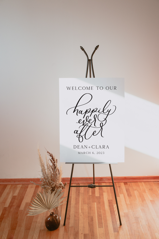 Minimalist Wedding Foam Welcome Sign, Welcome Sign Modern, Welcome to our Happily Ever After, White & Black Wedding