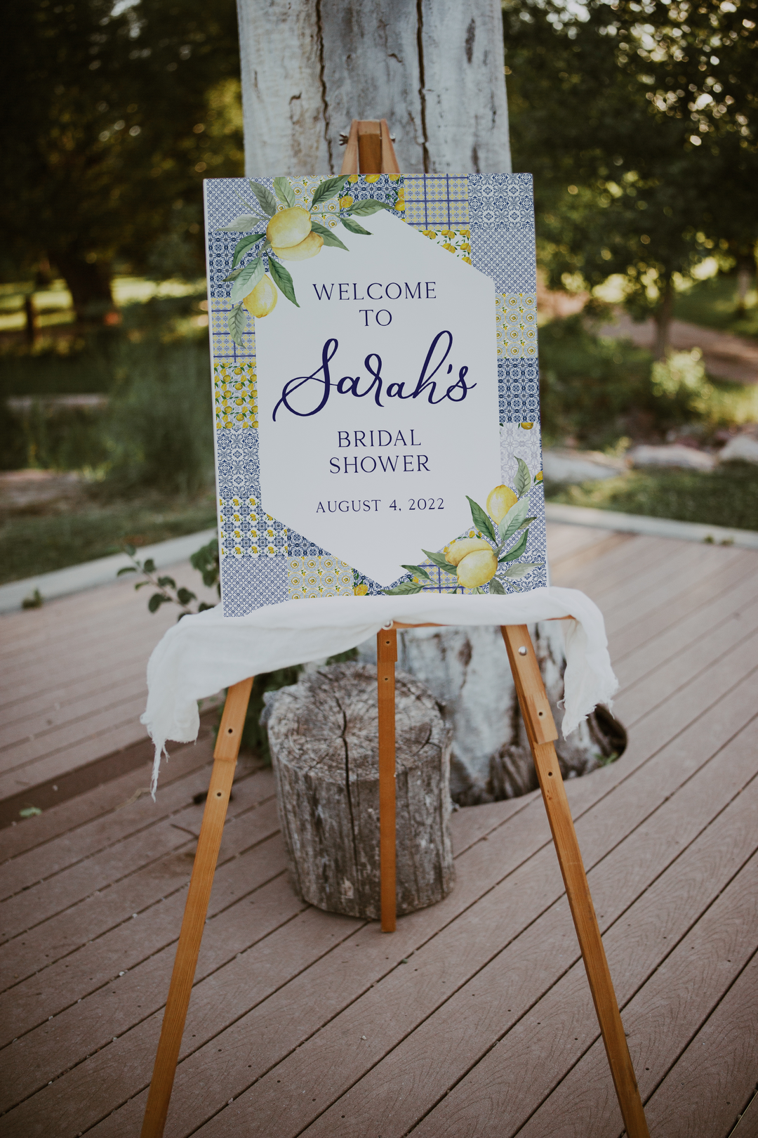Lemon Mediterranean/Italian Tile Bridal Shower Foam Welcome Sign, Lemon Bridal Shower