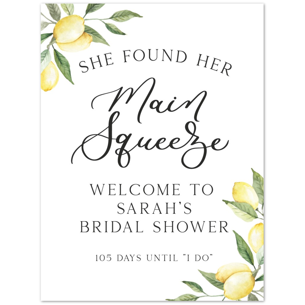 Lemon Bridal Shower Foam Welcome Sign, She Found Her Main Squeeze Welcome Sign