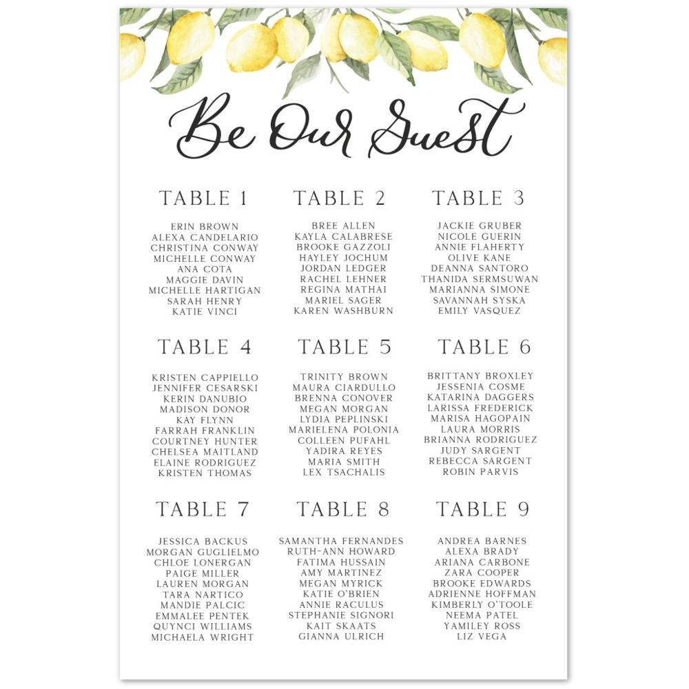 Lemon Bridal Shower Foam Seating Chart, She Found Her Main Squeeze Bridal Shower