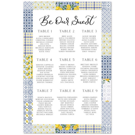 Lemon Italian Mediterranean Foam Bridal Shower Seating Chart, Lemon Bridal Shower