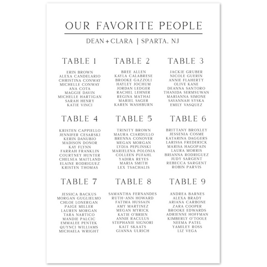 Modern Wedding Foam Seating Chart, Printed Seating Chart, Minimalist Seating Chart, Black and White Wedding Decor