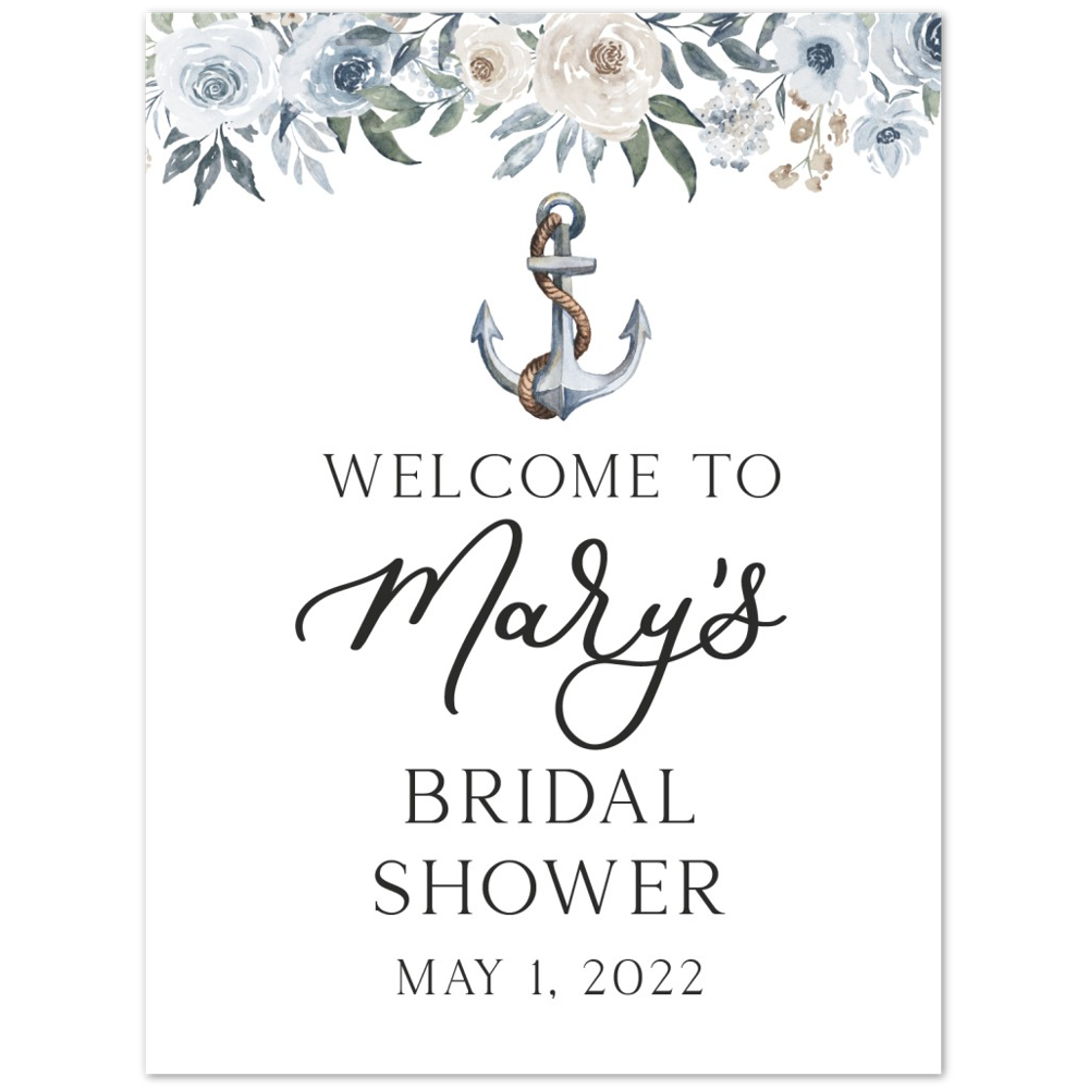 Nautical Foam Bridal Shower Welcome Sign, Anchor Bridal Shower, Blue & White Bridal Shower, Beachy Bridal Shower