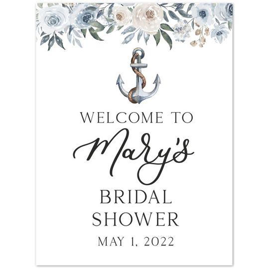 Nautical Foam Bridal Shower Welcome Sign, Anchor Bridal Shower, Blue & White Bridal Shower, Beachy Bridal Shower