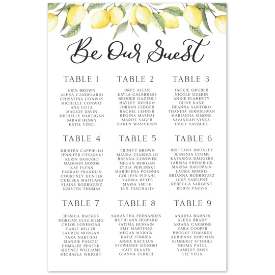 Lemon Bridal Shower Foam Seating Chart, She Found Her Main Squeeze Bridal Shower