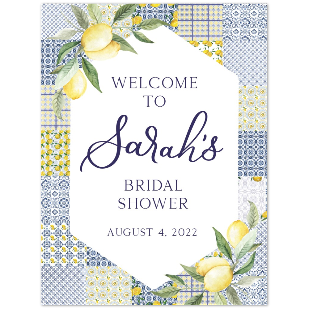 Lemon Mediterranean/Italian Tile Bridal Shower Foam Welcome Sign, Lemon Bridal Shower