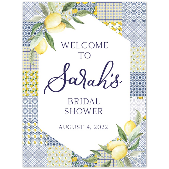 Lemon Mediterranean/Italian Tile Bridal Shower Foam Welcome Sign, Lemon Bridal Shower