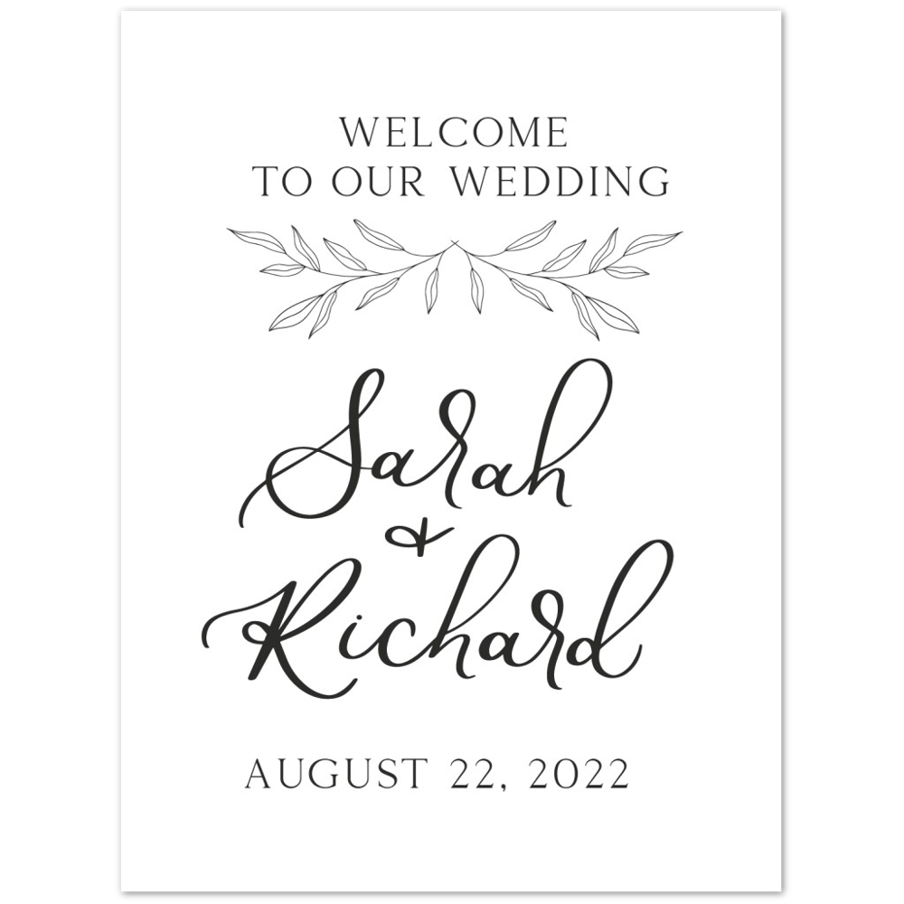Modern Wedding Foam Welcome Sign, Greenery Welcome Sign, Olive Branch Wedding Welcome Sign, Black and White Wedding Welcome Sign