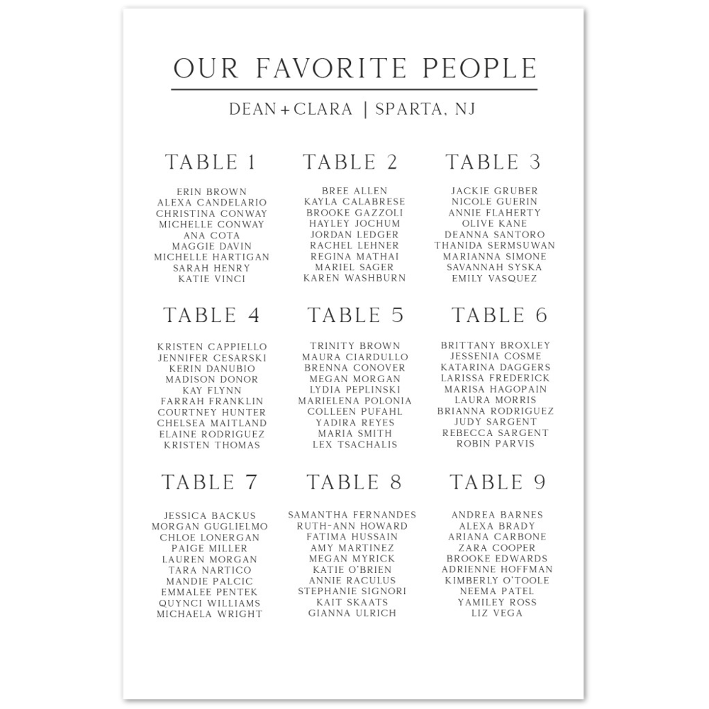 Modern Wedding Foam Seating Chart, Printed Seating Chart, Minimalist Seating Chart, Black and White Wedding Decor