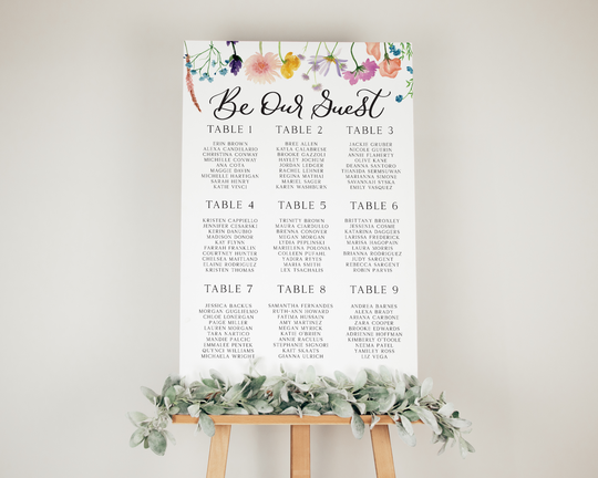 Wildflower Seating Chart, Bridal Shower Foam Wildflower Seating Chart